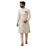 Alluring Beige Floral Thread Embroidered Sherwani for Men | Father Son Combo | Perfect Groom Wear